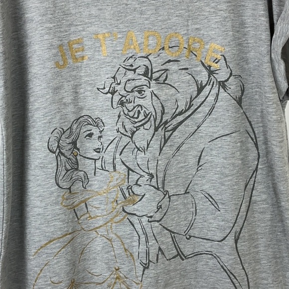 Disney Beauty & The Beast Je T’ Adore Gray Graphic Nightgown Sleep Shirt - Picture 2 of 7